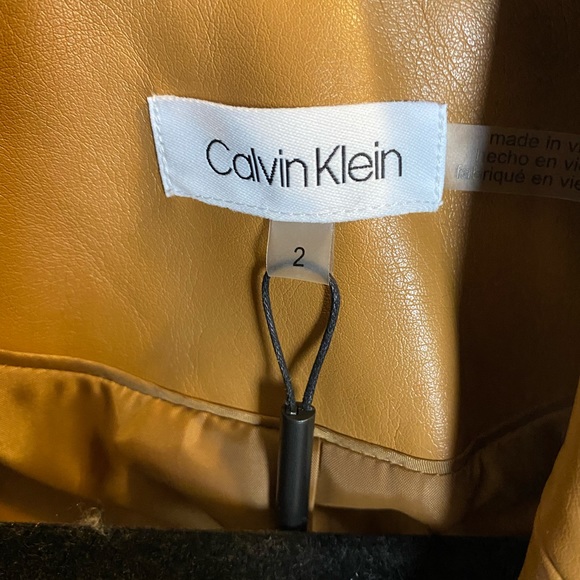 Calvin Klein Faux-Leather Blazer Brown 2 NWT! - Picture 4 of 5